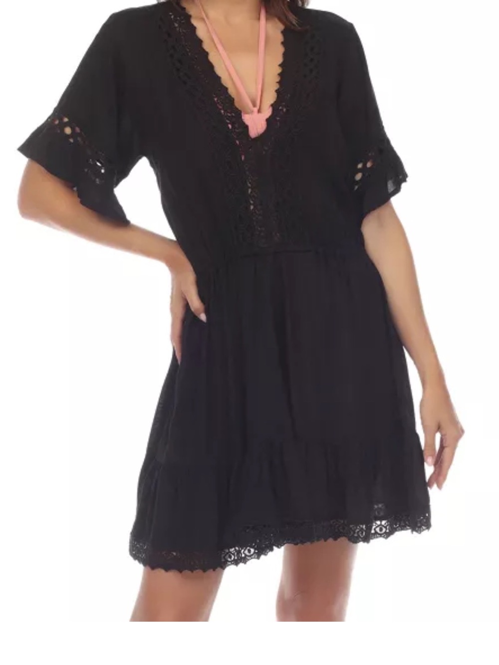 New Without Tags. Raviya Black Lace V-Neck Swim Coverup